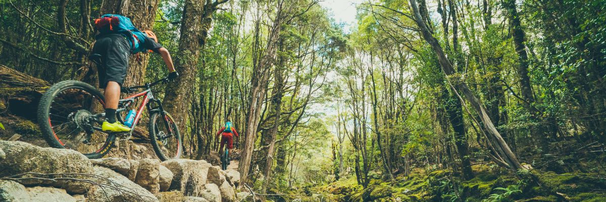 family riding their bikes off road